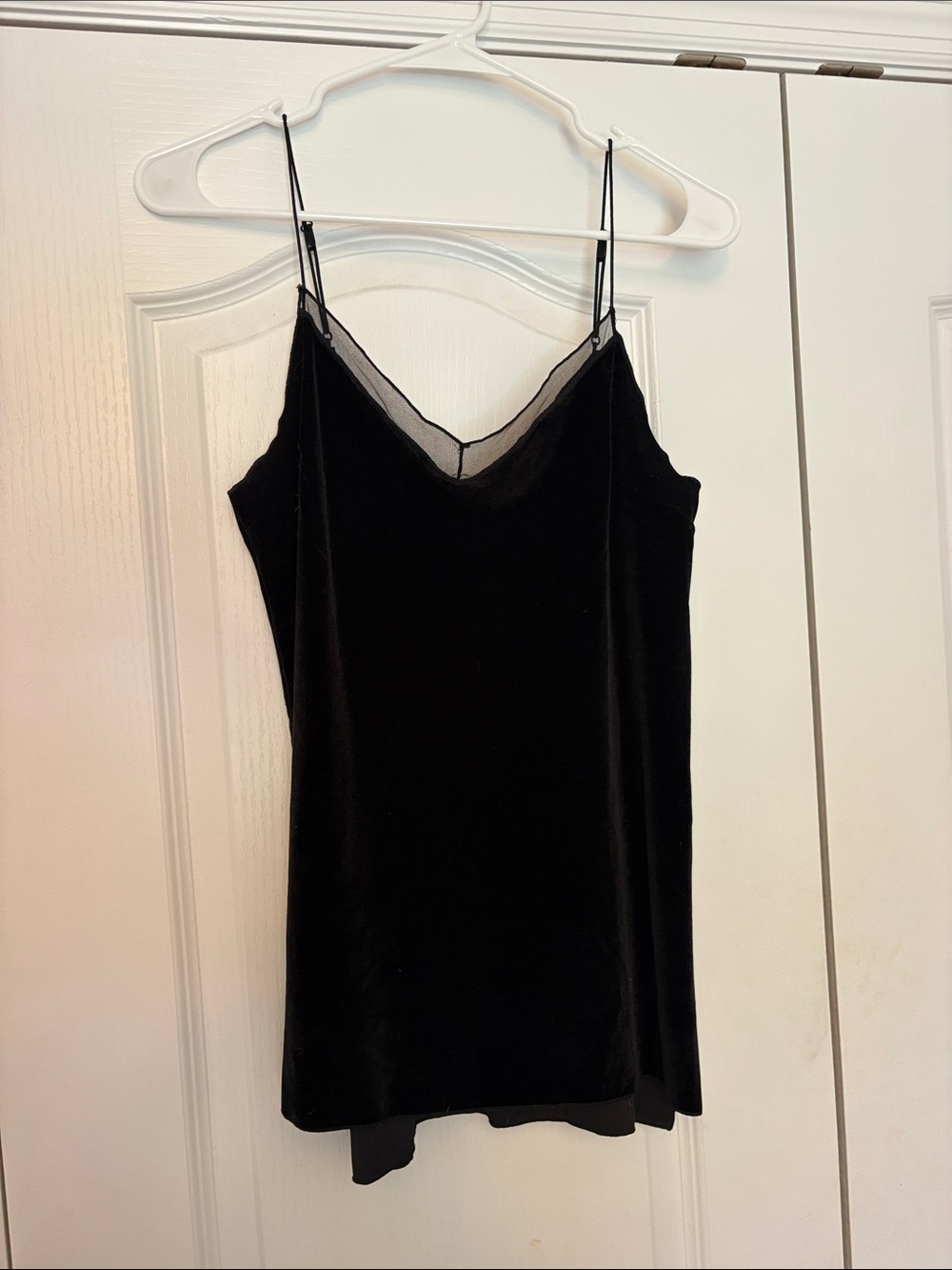 Free People Black Velvet Slip Camisole with Sheer V-Neck